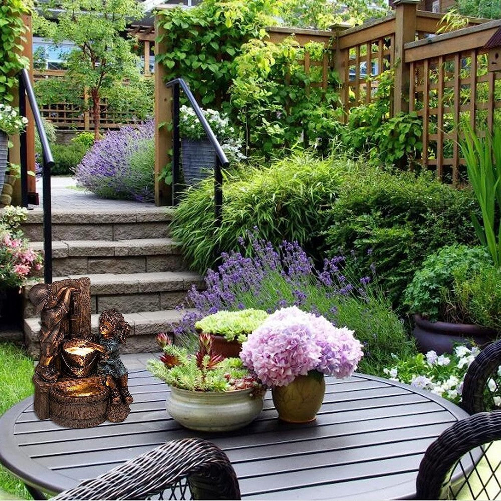 Mini Boy and Girl Garden Statue Figurine Outdoor Lawn Patio Ornament Home Decor Style 2