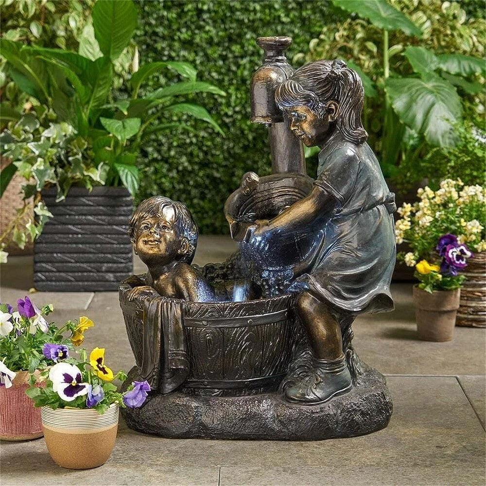 Mini Boy and Girl Garden Statue Figurine Outdoor Lawn Patio Ornament Home Decor Style 3