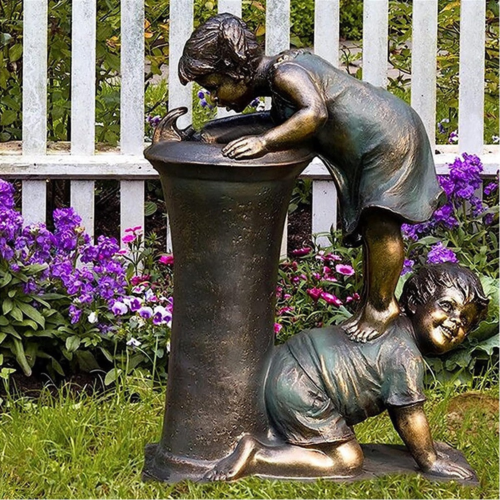 Mini Boy and Girl Garden Statue Figurine Outdoor Lawn Patio Ornament Home Decor Style 4