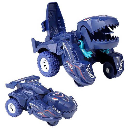 2 in 1 Kids Transforming Dinosaur Car Toy Automatic Transform Toy Car Dark Blue