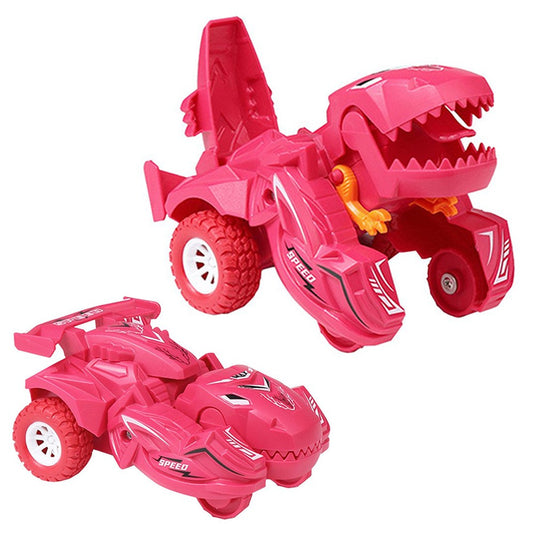 2 in 1 Kids Transforming Dinosaur Car Toy Automatic Transform Toy Car Rose Red