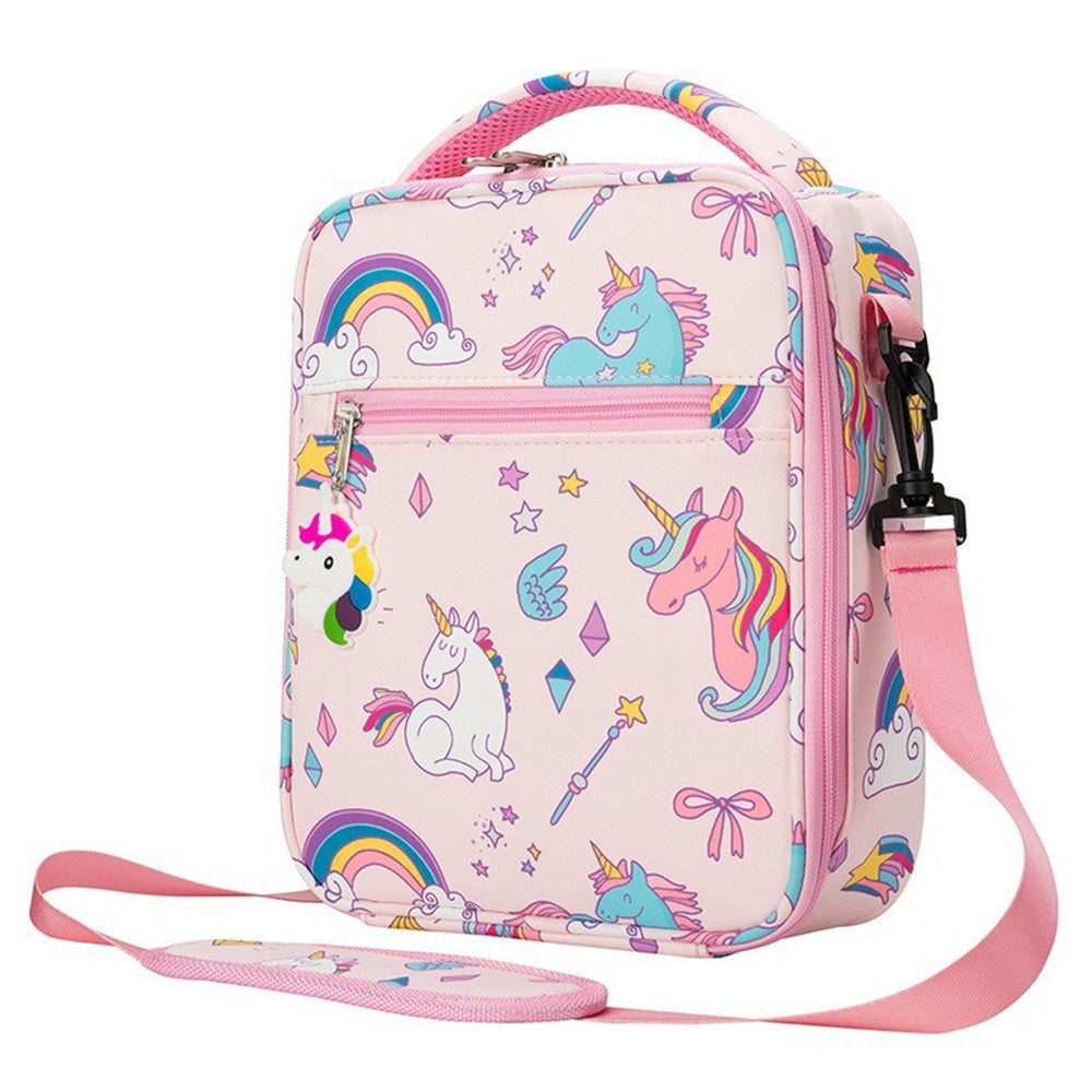 Portable Kids Insulated Lunch Bag Thermal Picnic Bag with Strap Pink