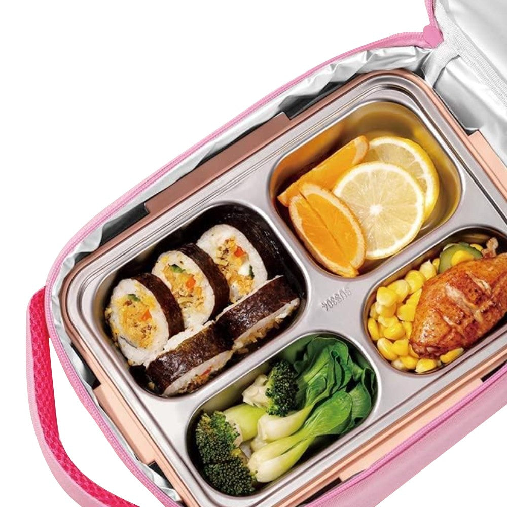 Portable Kids Insulated Lunch Bag Thermal Picnic Bag with Strap Pink