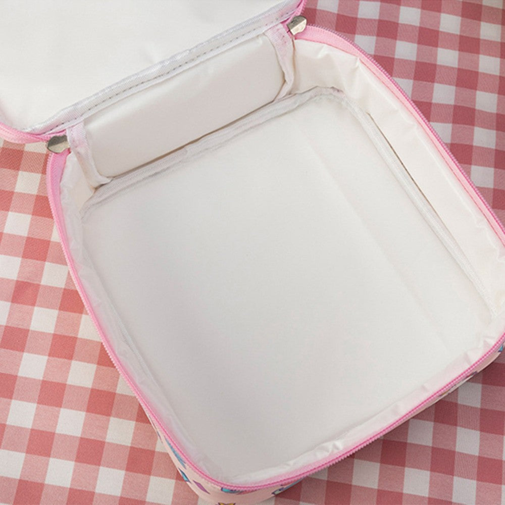 Portable Kids Insulated Lunch Bag Thermal Picnic Bag with Strap Pink