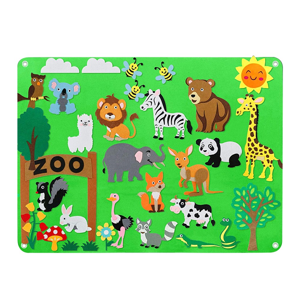 105x75cm Childrens Felt Zoo Story Board Set Kids Early Education Teaching Toy