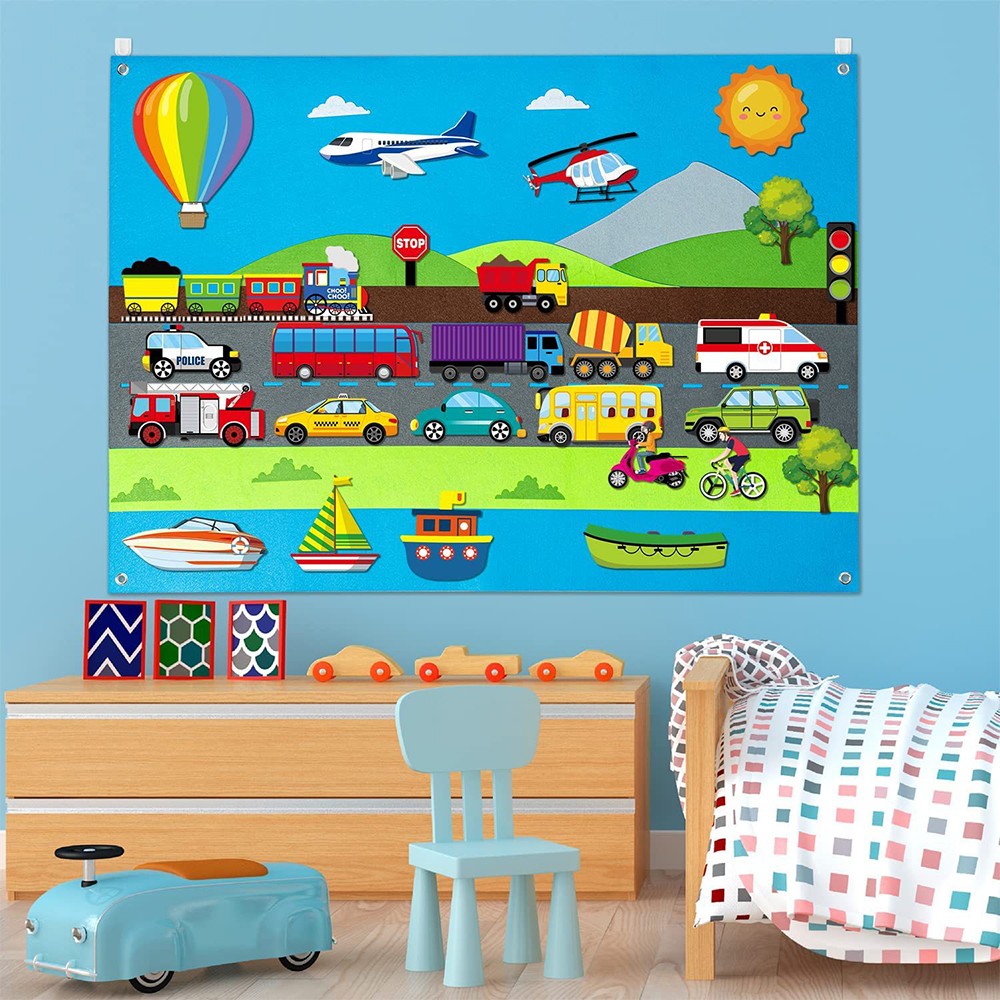 105x75cm Childrens Felt City Story Board Set Kids Early Education Teaching Toy