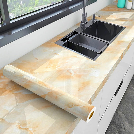 5M Self Adhesive Marble Texture Wallpaper Kitchen Countertop Covering Sticker Yellow