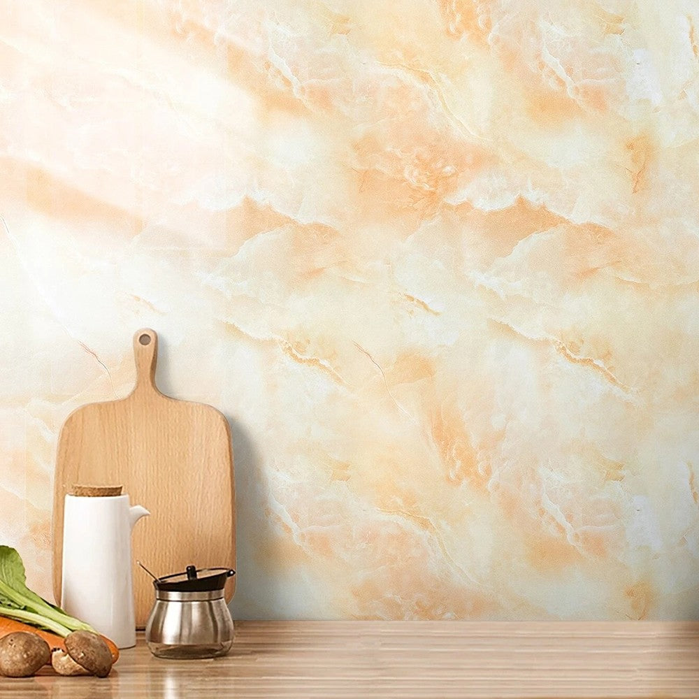 5M Self Adhesive Marble Texture Wallpaper Kitchen Countertop Covering Sticker Yellow