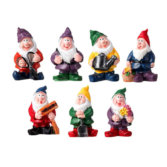 1 X 7-Piece Mini Gnome Statue Miniature Resin Statues Outdoor Garden Ornaments