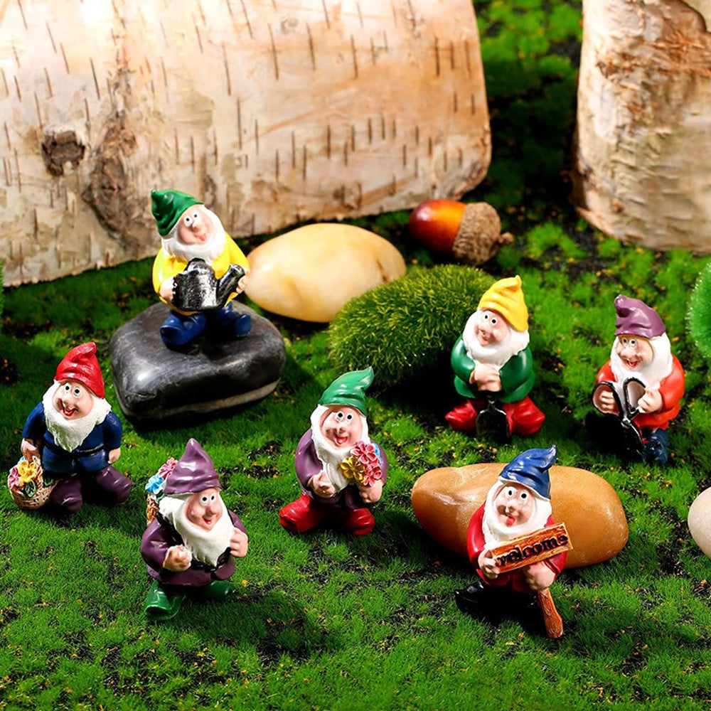1 X 7-Piece Mini Gnome Statue Miniature Resin Statues Outdoor Garden Ornaments
