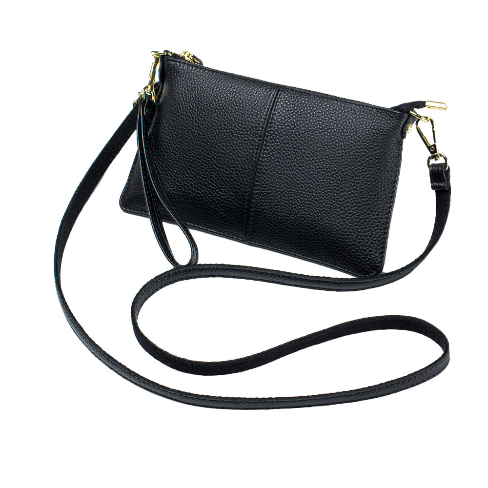 Womens Genuine Leather Crossbody Bag Handbag Shoulder Bag Clutch Wallet Black
