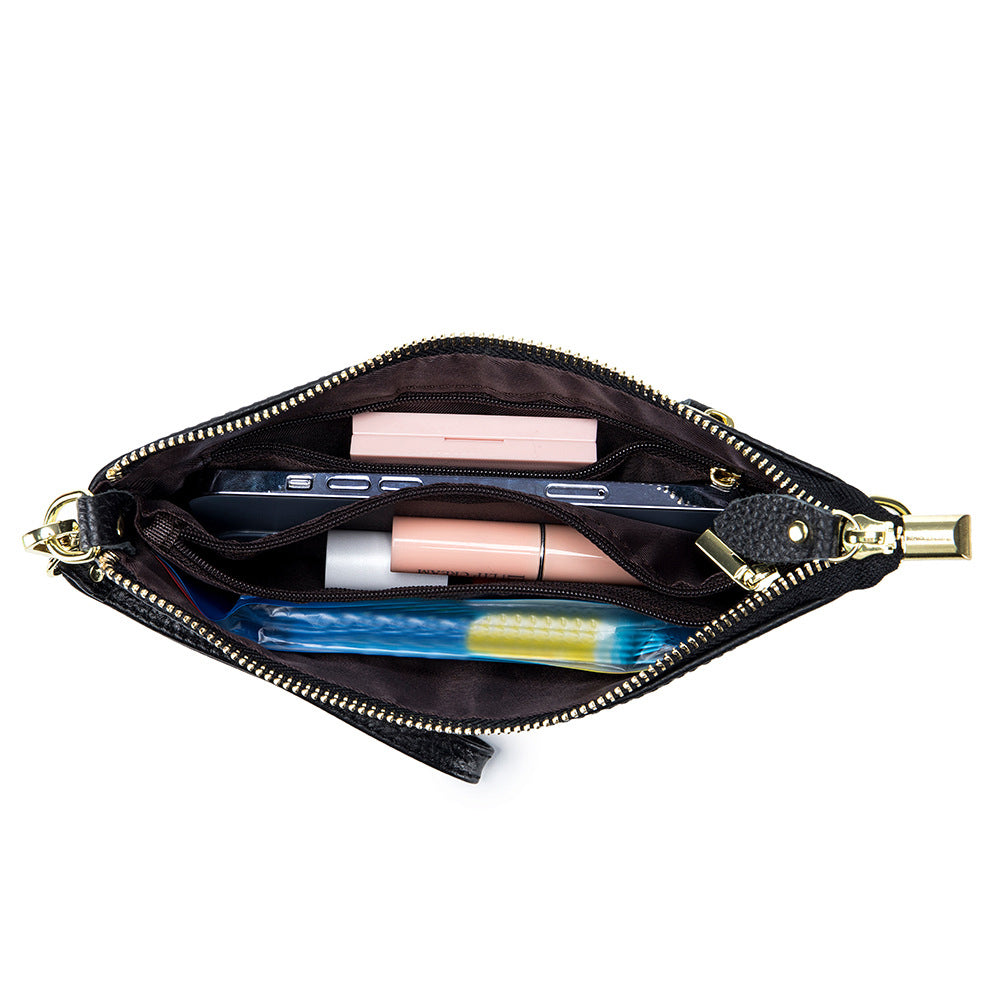 Womens Genuine Leather Crossbody Bag Handbag Shoulder Bag Clutch Wallet Black
