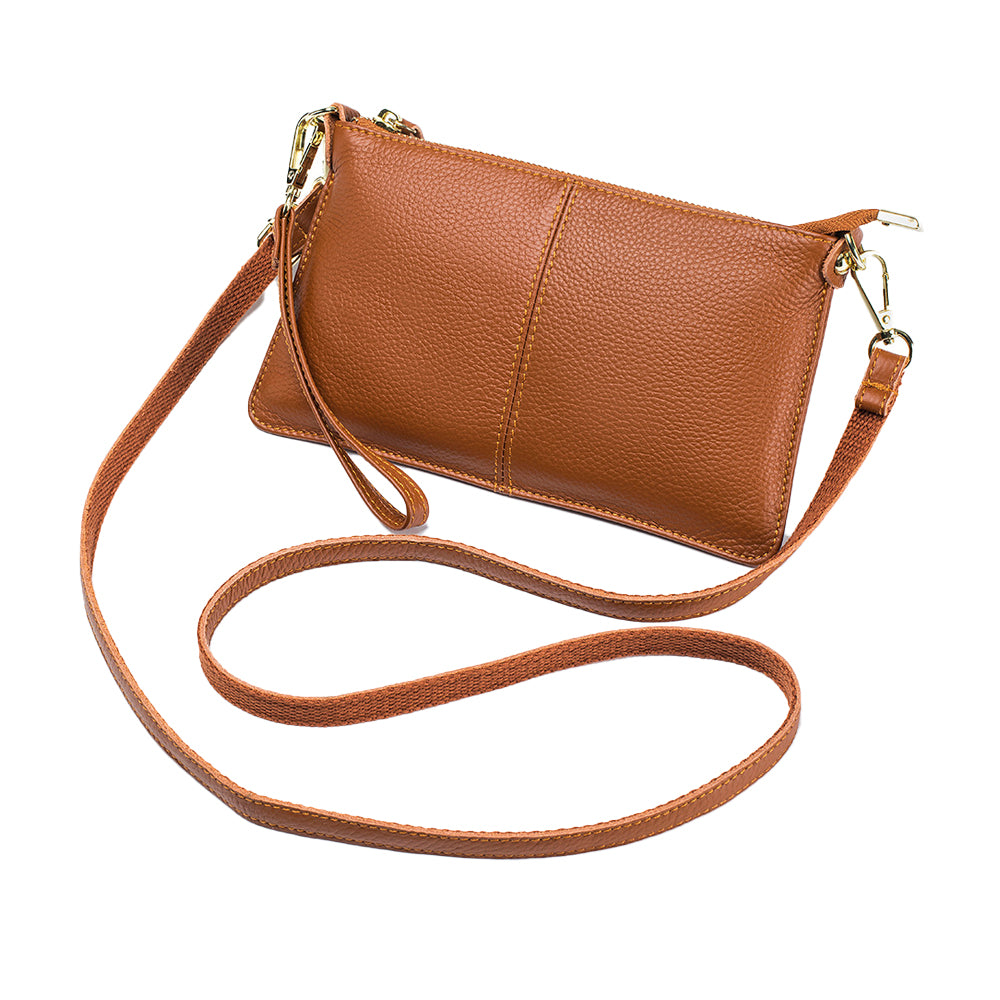 Womens Genuine Leather Crossbody Bag Handbag Shoulder Bag Clutch Wallet Brown