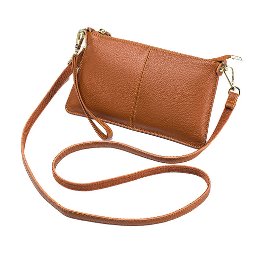 Womens Genuine Leather Crossbody Bag Handbag Shoulder Bag Clutch Wallet Brown