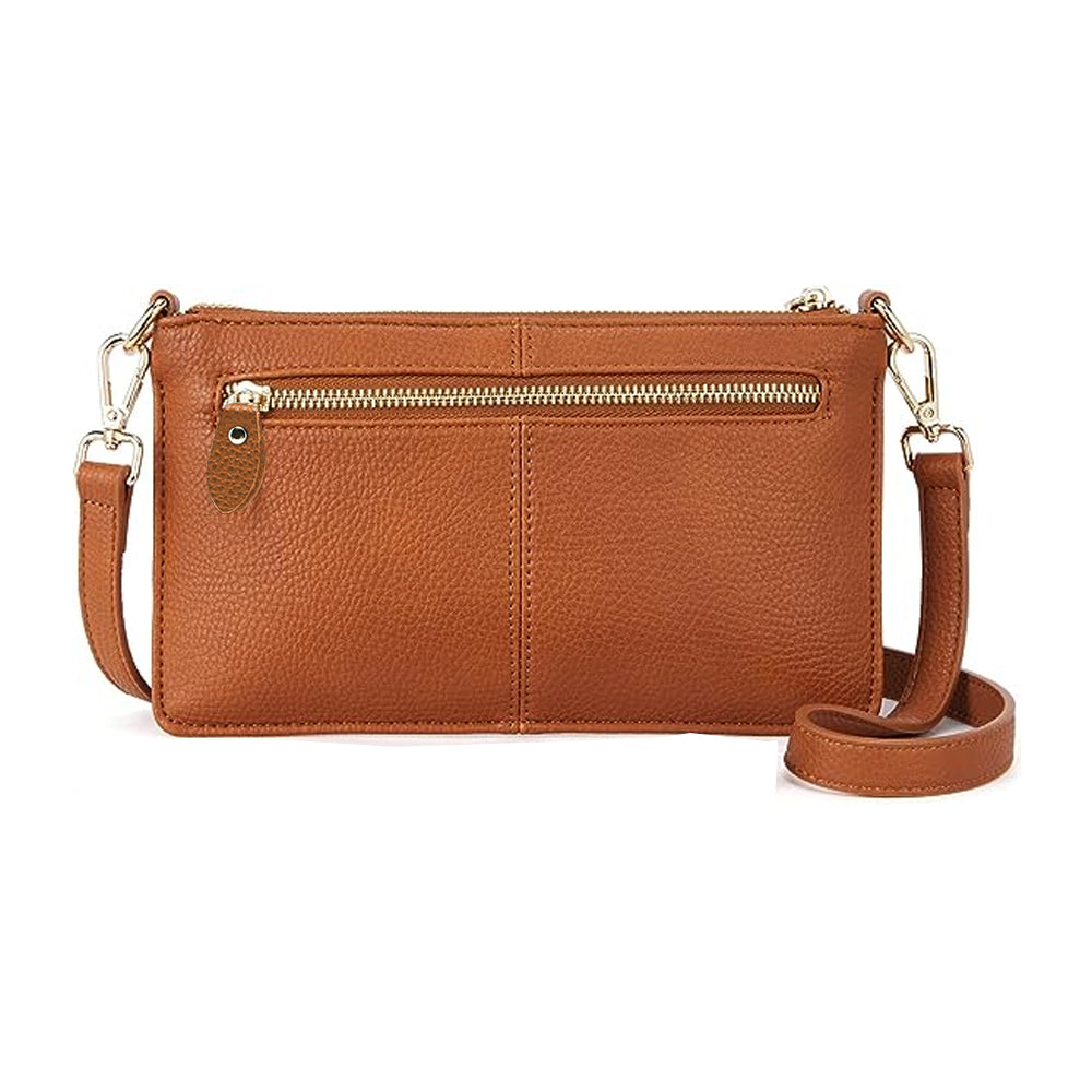 Womens Genuine Leather Crossbody Bag Handbag Shoulder Bag Clutch Wallet Brown