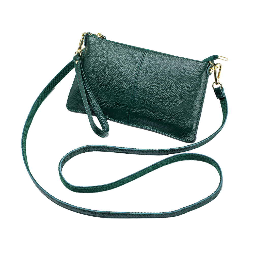 Womens Genuine Leather Crossbody Bag Handbag Shoulder Bag Clutch Wallet Green