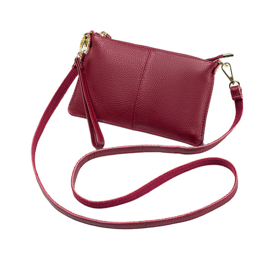 Womens Genuine Leather Crossbody Bag Handbag Shoulder Bag Clutch Wallet Red