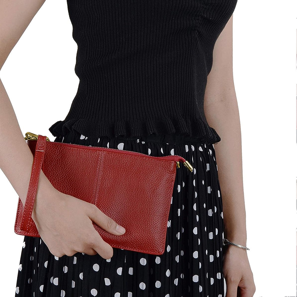 Womens Genuine Leather Crossbody Bag Handbag Shoulder Bag Clutch Wallet Red