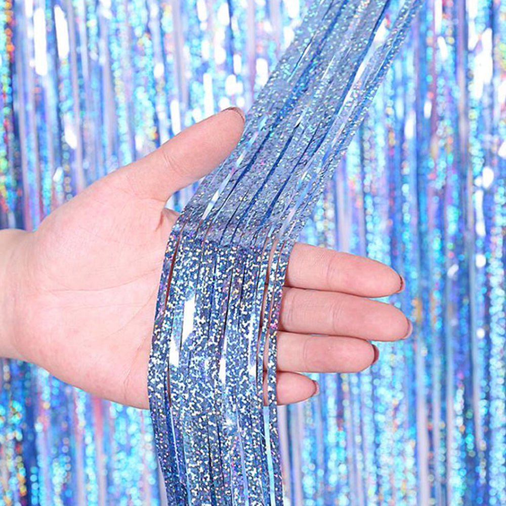 2Pcs Fringe Curtain PET Curtain Backdrop Streamers Party Decorations Blue