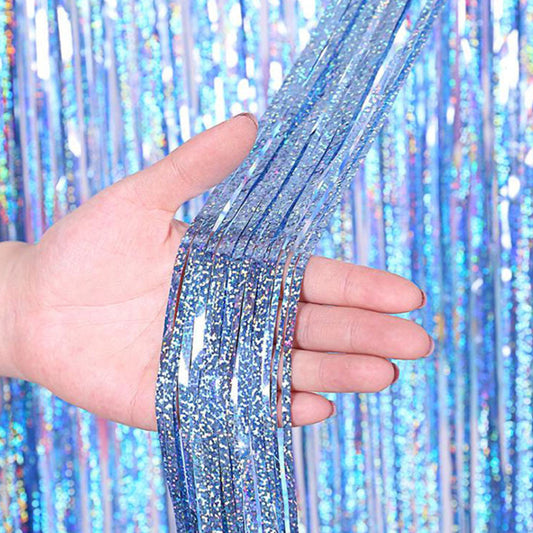 2Pcs Fringe Curtain PET Curtain Backdrop Streamers Party Decorations Blue