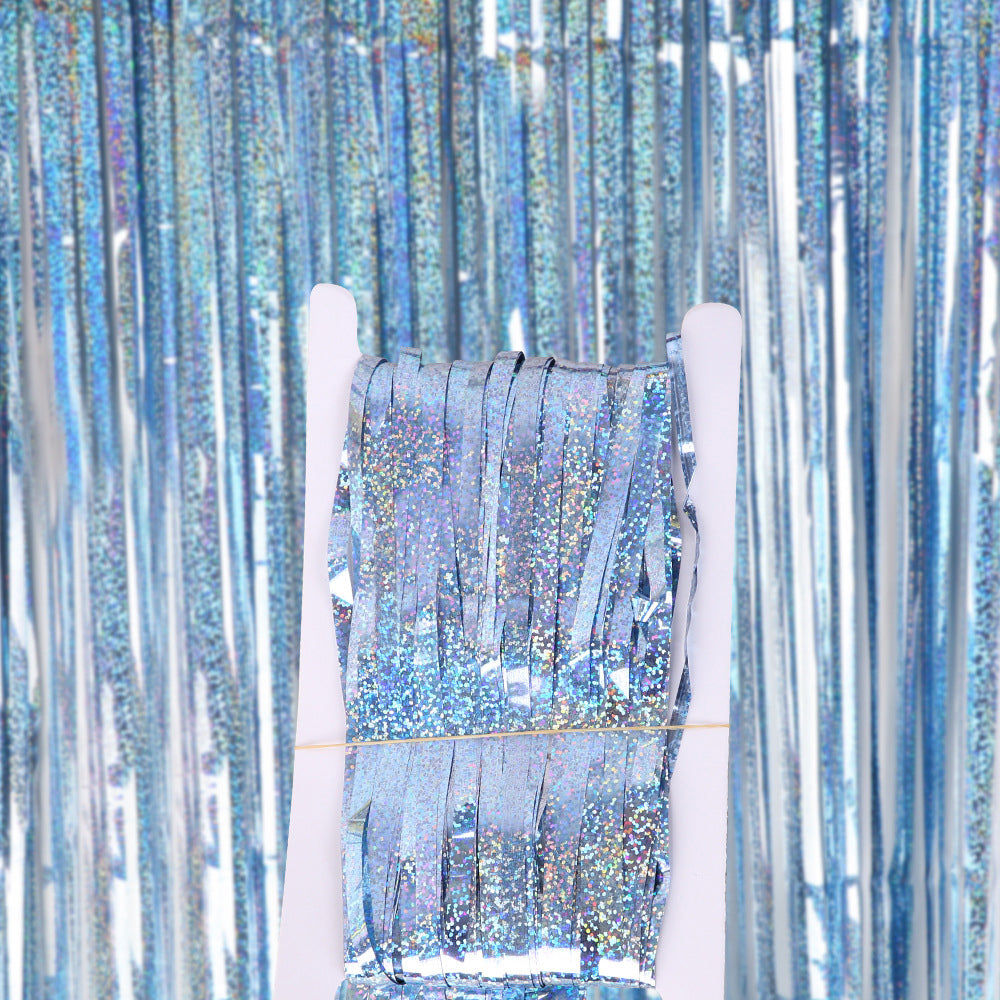 2Pcs Fringe Curtain PET Curtain Backdrop Streamers Party Decorations Blue