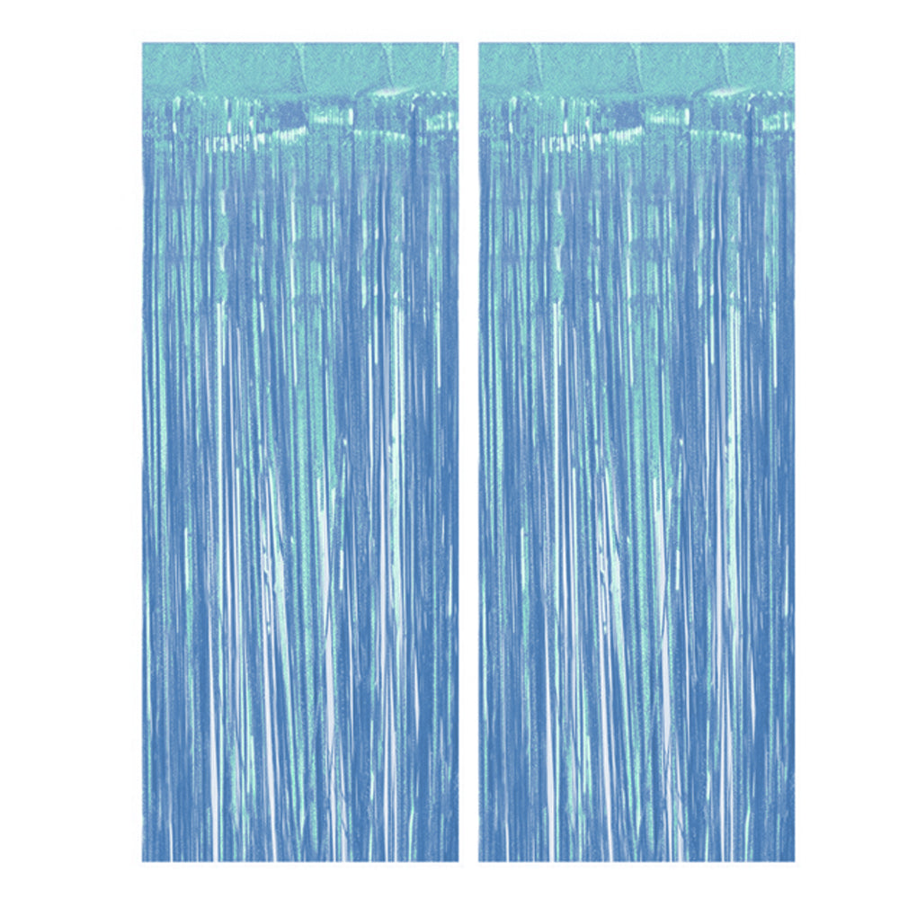 2Pcs Fringe Curtain PET Curtain Backdrop Streamers Party Decorations Blue