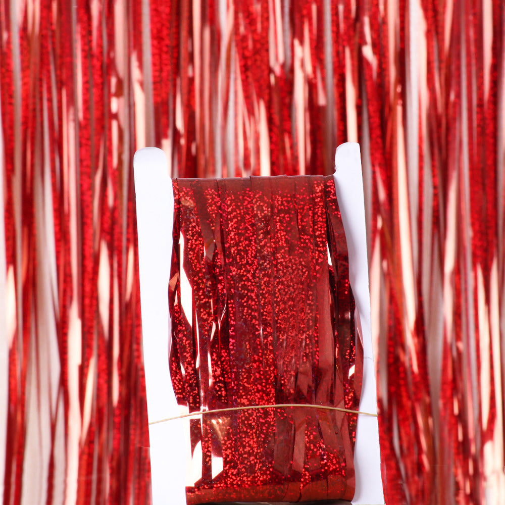 2Pcs Metallic Fringe Tinsel Curtain Red Backdrop Door Streamers Party Decorations