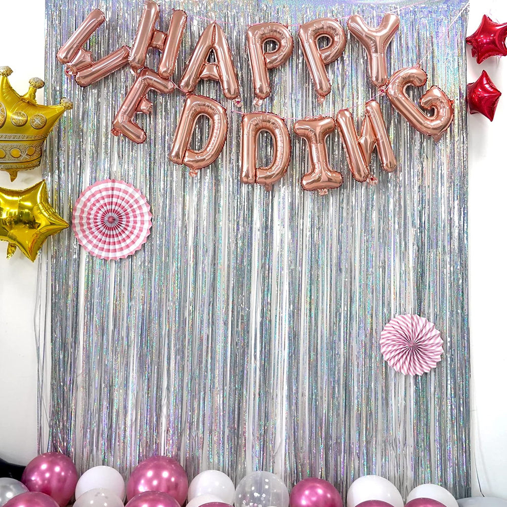 2Pcs Metallic Fringe Tinsel Curtain Silver Backdrop Door Streamers Party Decorations