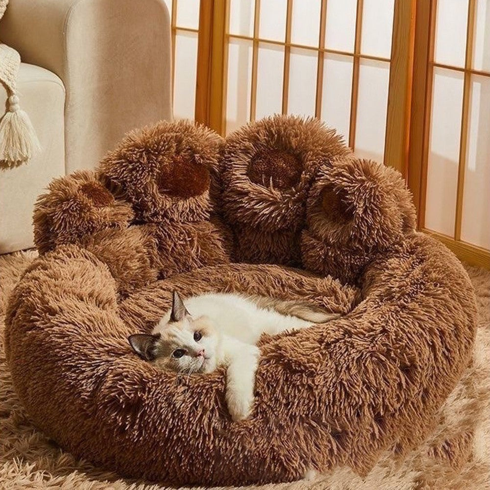 65cm Winter Warm Pet Bed Plush Dog Bed Pet Calming Bed for Puppy Cats Coffee