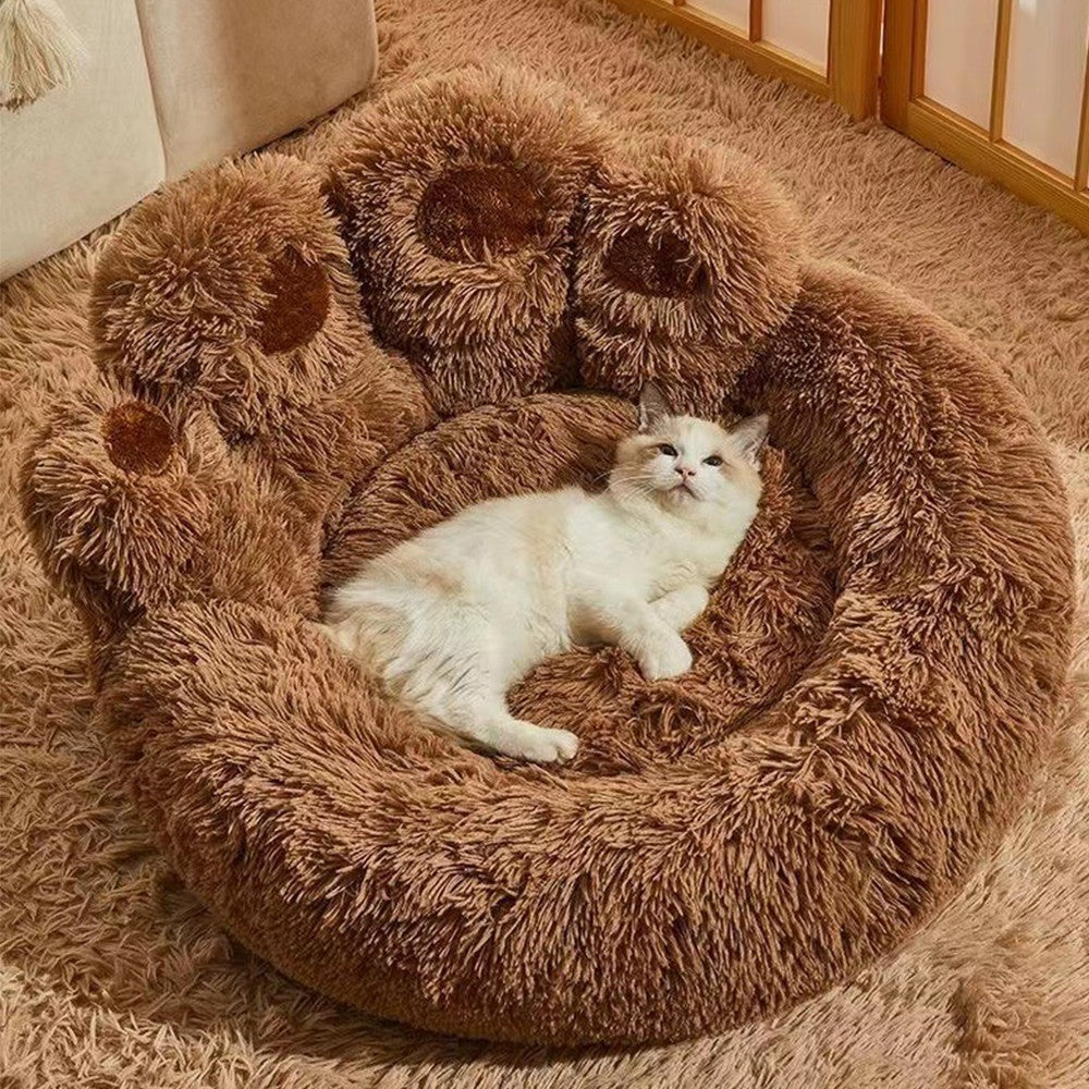 65cm Winter Warm Pet Bed Plush Dog Bed Pet Calming Bed for Puppy Cats Coffee