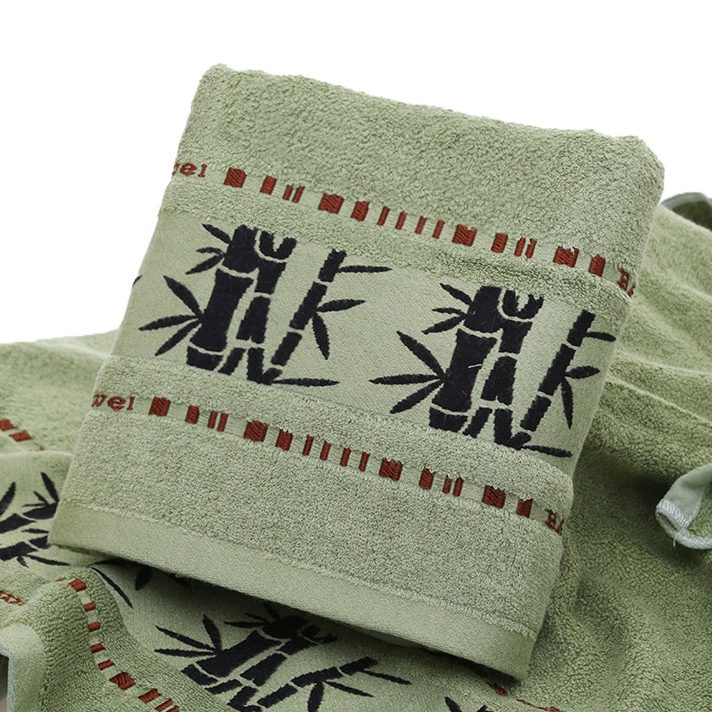 3-Piece Hand Towel and Bath Towel Set Quick Absorbent Bamboo Fiber Towel Green