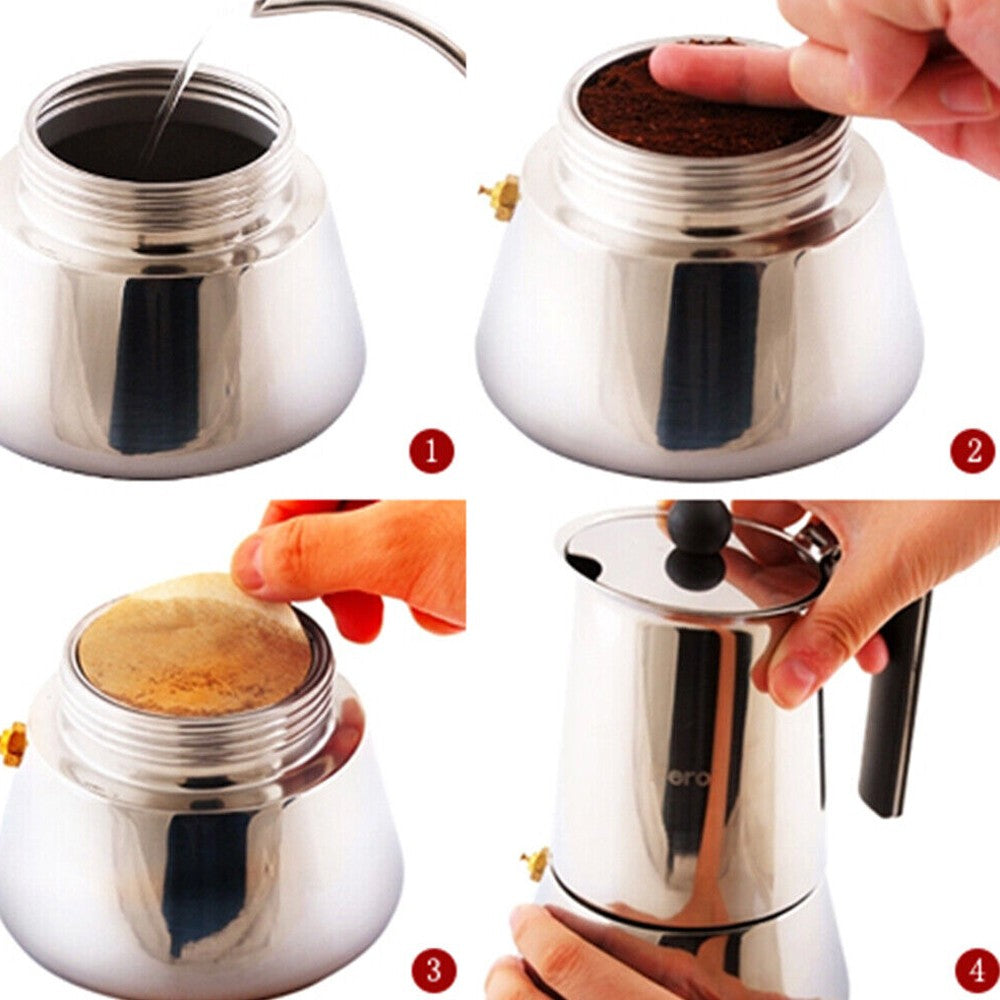 100ML Stainless Steel Coffee Maker Latte Moka Pot Suitable for Induction Cookers