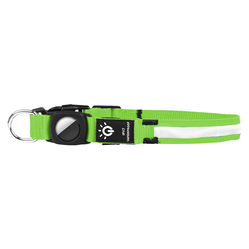 LED Pet Collar Light-up Rechargeable Dog Collar with Protective Case for AirTag Green L