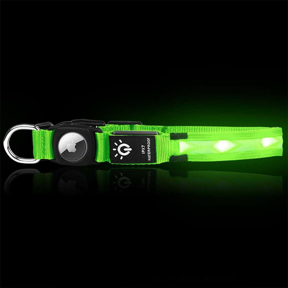 LED Pet Collar Light-up Rechargeable Dog Collar with Protective Case for AirTag Green L