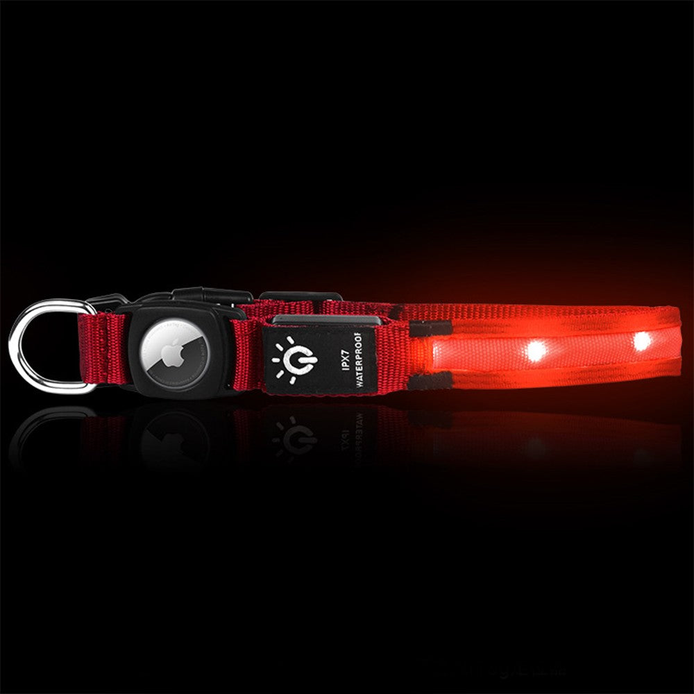 LED Pet Collar Light-up Rechargeable Dog Collar with Protective Case for AirTag Red L