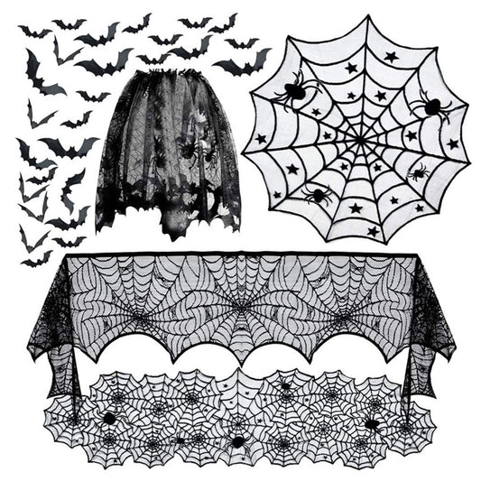 1 Set of 20Pcs Halloween Decorations Kit Tablecloth Table Runner Decorative Bat for Halloween Party Decors