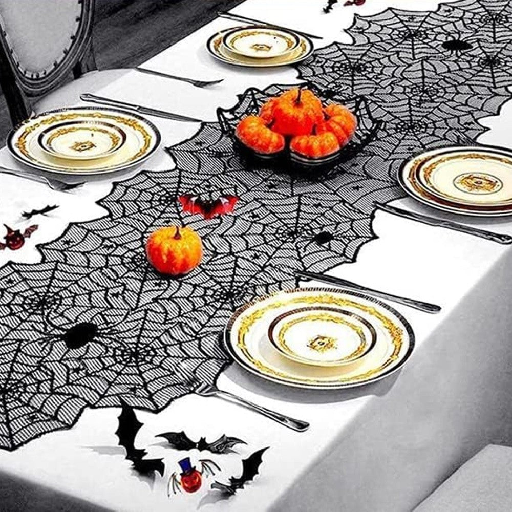 2 Sets of 20Pcs Halloween Decorations Kit Tablecloth Table Runner Decorative Bat for Halloween Party Decors