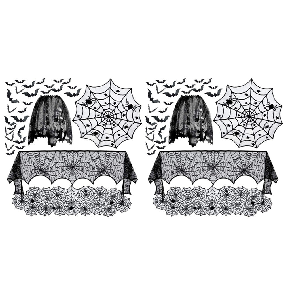 2 Sets of 20Pcs Halloween Decorations Kit Tablecloth Table Runner Decorative Bat for Halloween Party Decors