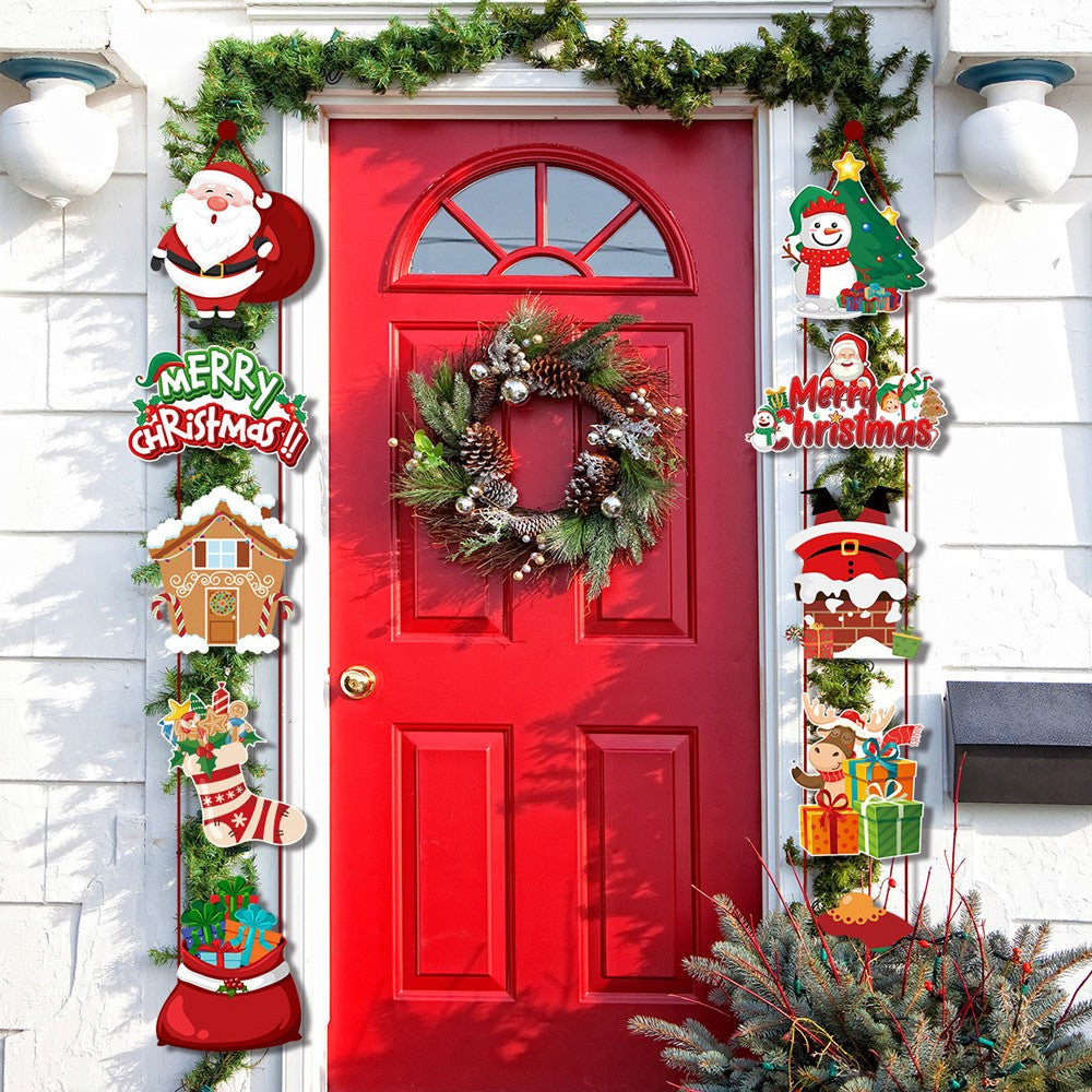 2 X Christmas Porch Hanging Sign Xmas Door Banner Wall Hanging Party Decoration