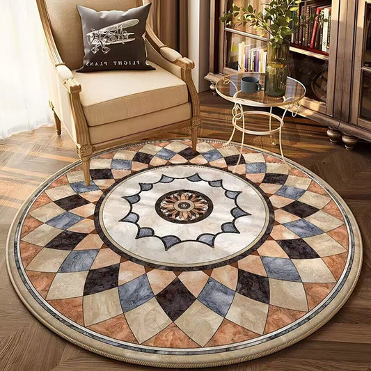 80cm Round Retro Print Floor Mat Home Room Anti-slip Carpet Home Decoration - Style 1