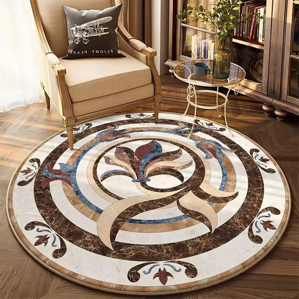 80cm Round Retro Print Floor Mat Home Room Anti-slip Carpet Home Decoration - Style 2