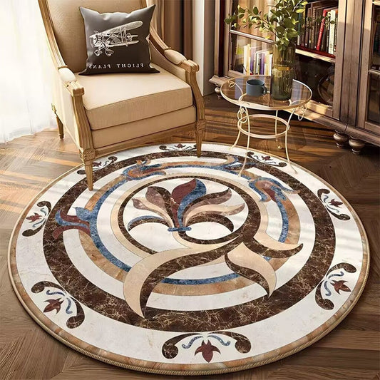 80cm Round Retro Print Floor Mat Home Room Anti-slip Carpet Home Decoration - Style 2