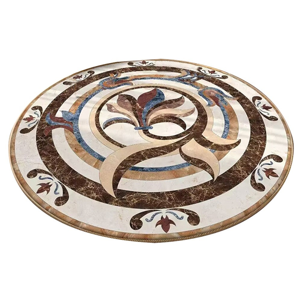 80cm Round Retro Print Floor Mat Home Room Anti-slip Carpet Home Decoration - Style 2