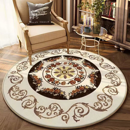 80cm Round Retro Print Floor Mat Home Room Anti-slip Carpet Home Decoration - Style 4