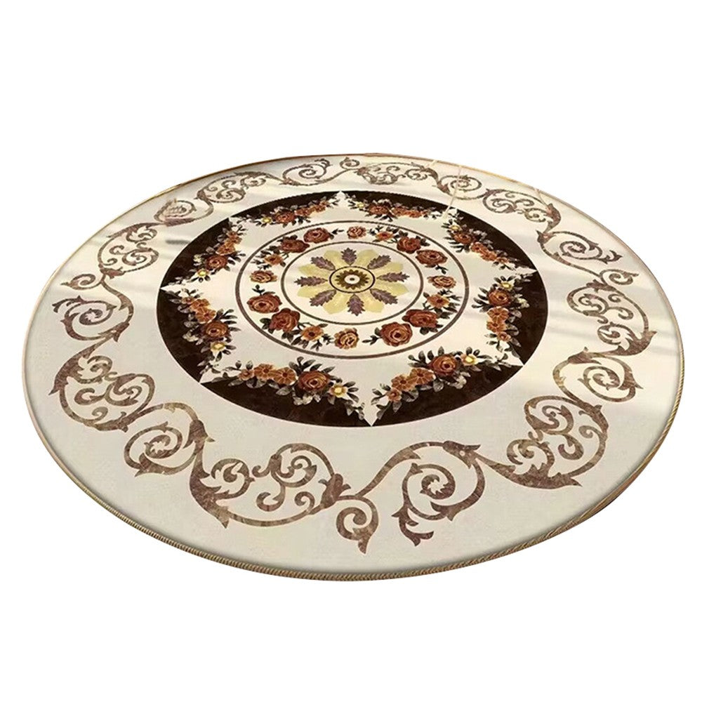 80cm Round Retro Print Floor Mat Home Room Anti-slip Carpet Home Decoration - Style 4