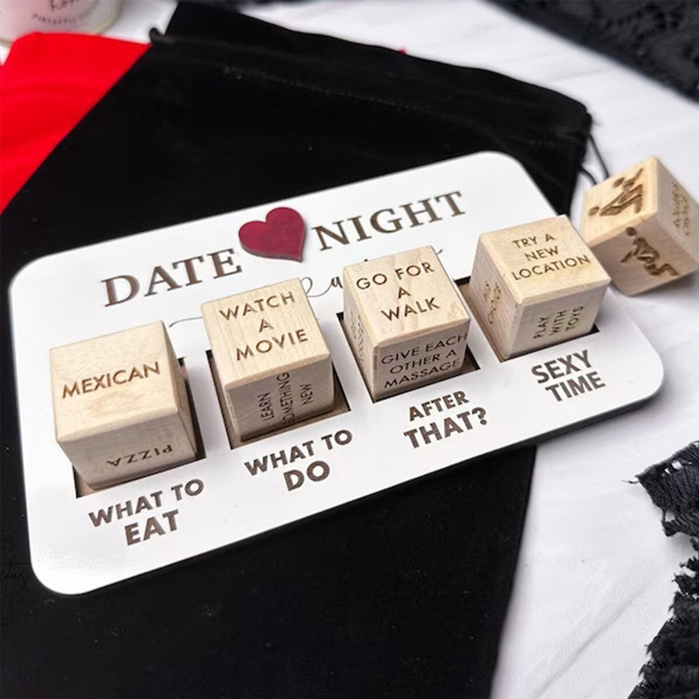 2 Sets of Date Night Dice After Dark Edition Wooden Dice Game for Couples with Storage Bag