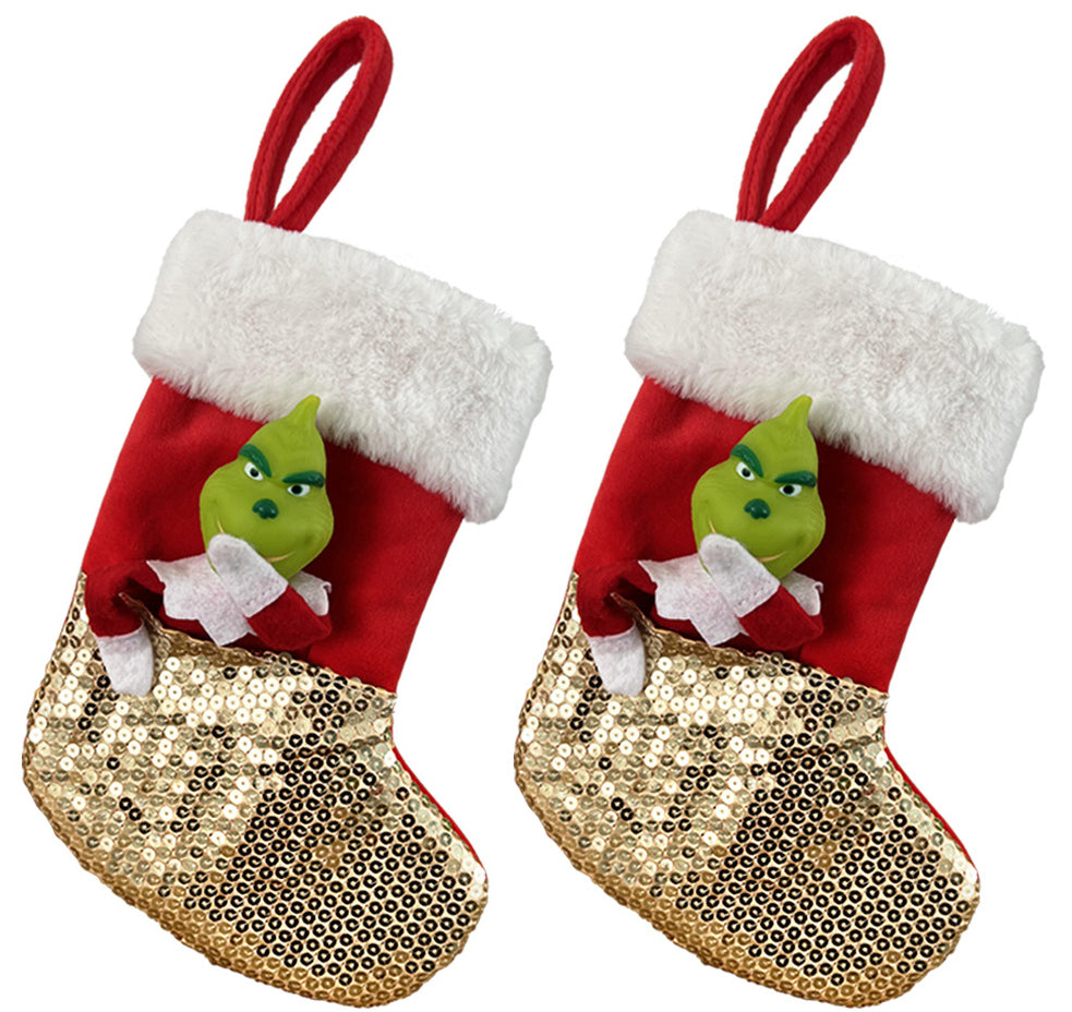 Sequin Green Monster Christmas Stocking Xmas Tree Pendant Xmas Decoration Gold