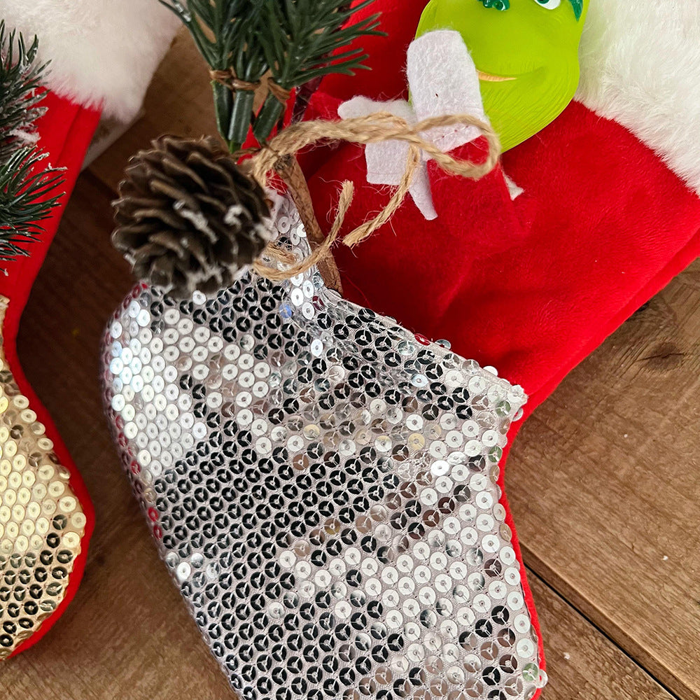 Sequin Green Monster Christmas Stocking Xmas Tree Pendant Xmas Decoration Silver