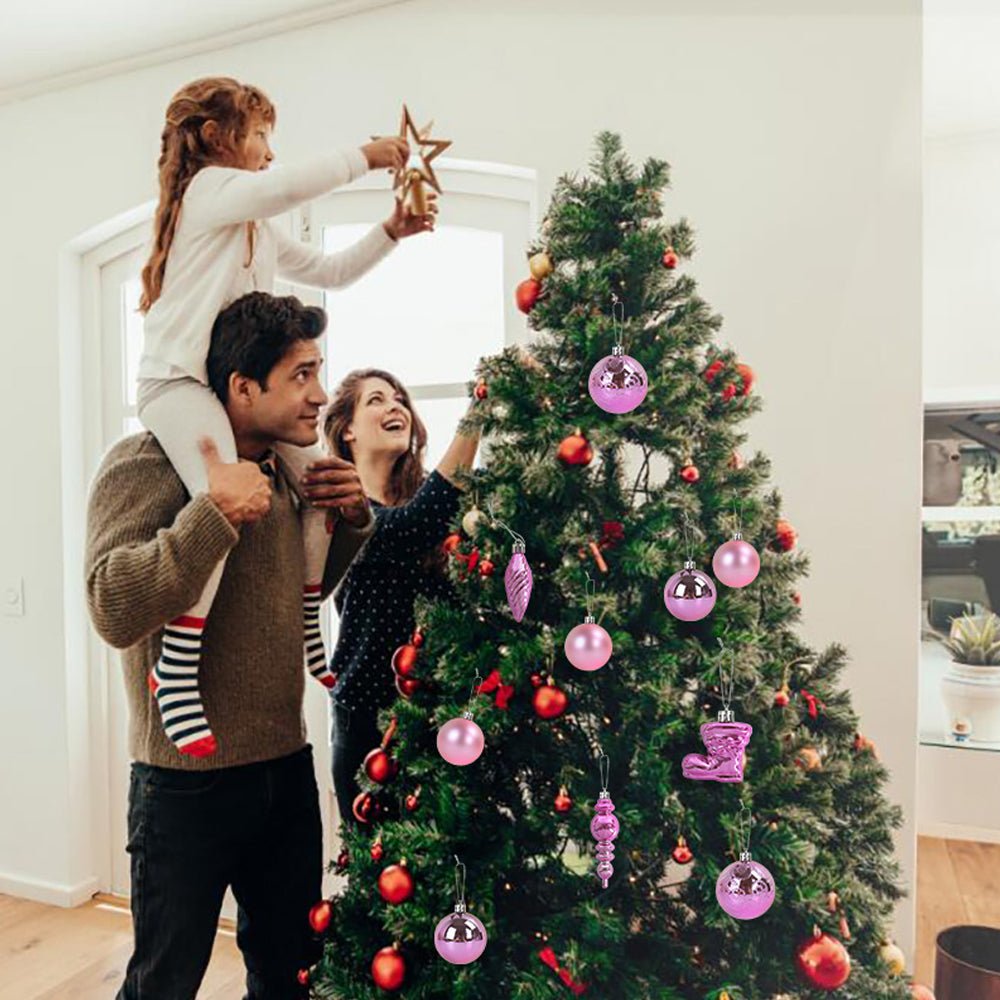 1set Christmas Tree Ornaments Set Tree for Xmas Wreath Tree Decor Pink