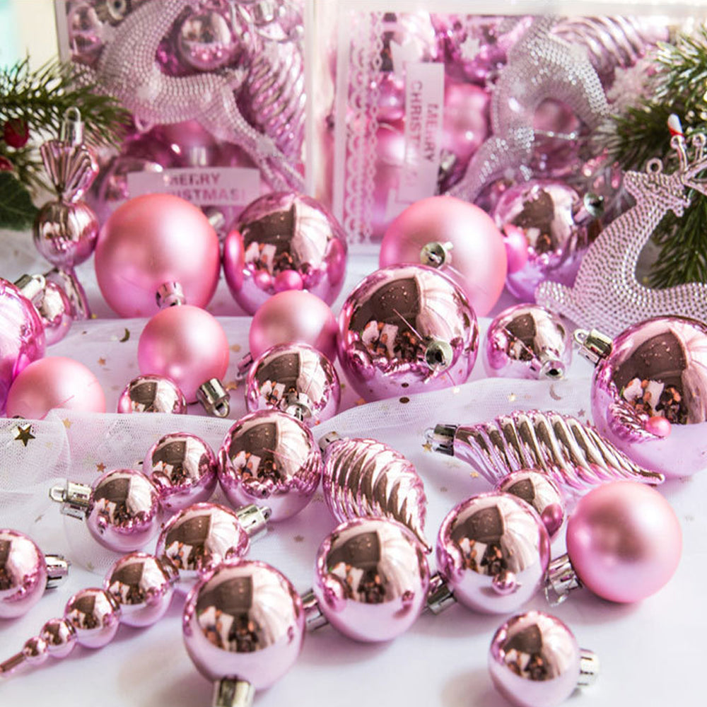 1set Christmas Tree Ornaments Set Tree for Xmas Wreath Tree Decor Pink